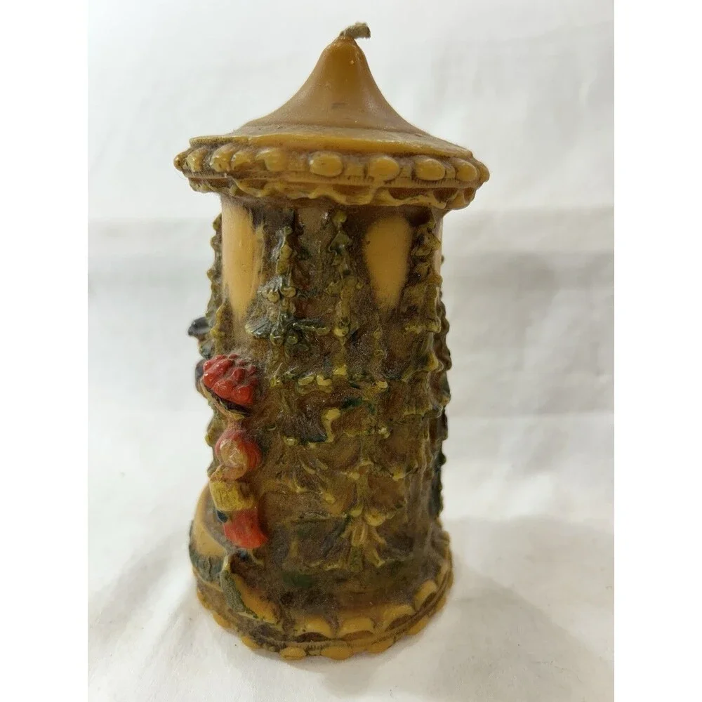 Vintage Johann Gunter JWG German Hand Carved Wax Candle - Trees, Folk Art Forest